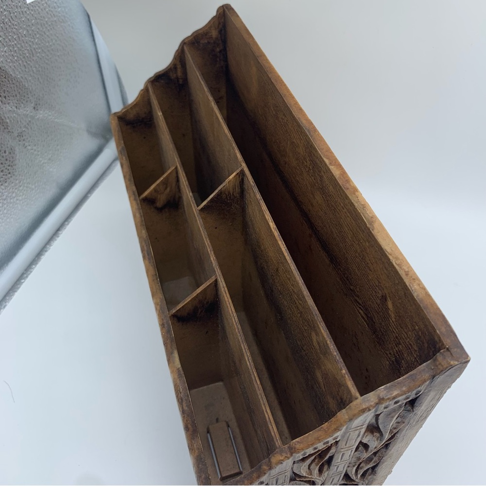 Vintage Lerner Carved Faux Wood Letter Holder Mail Organizer Storage - Picture 3 of 8